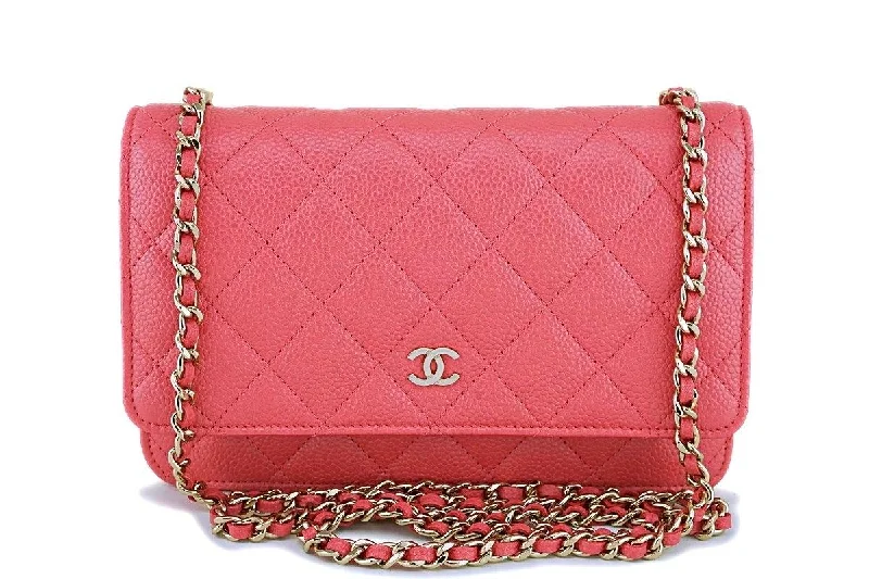 Chanel Designer Handbag with Unique DesignNew 18S Chanel Pink Caviar Classic Quilted WOC Wallet on Chain Flap Bag GHW