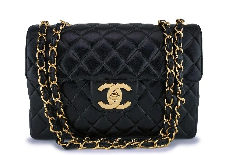 Chanel bags available in bold colors and patterns*rare* Chanel Black Vintage Jumbo Classic Flap Bag 24k GHW